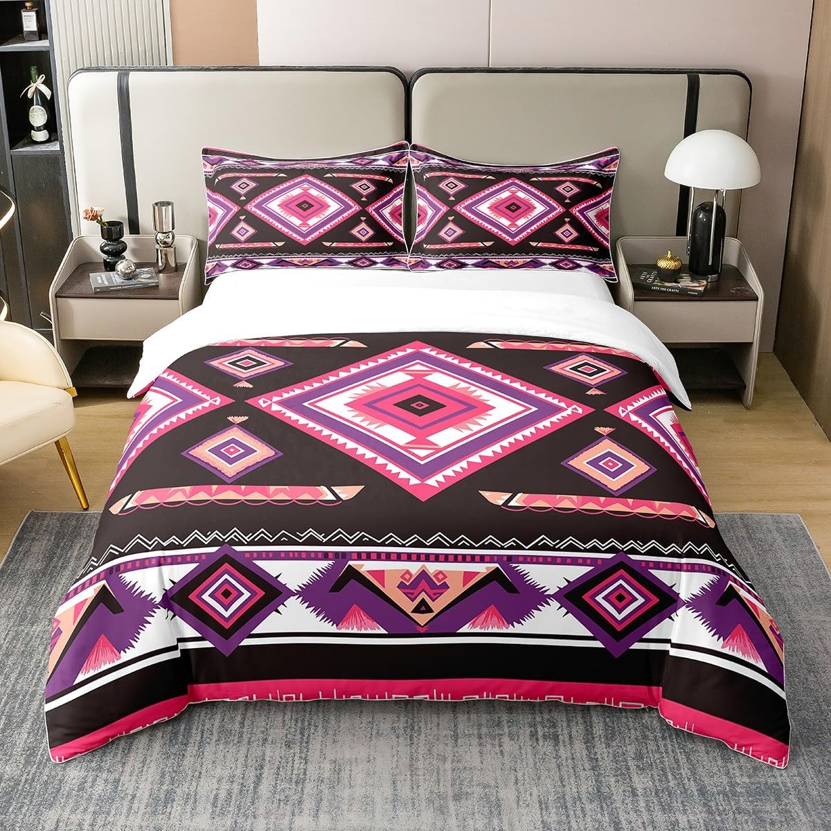 Erosebridal Wolf 100% Cotton Comforter Cover King,Navy Daisy Flower Bedding Set,Hippie Tie Dye Style Duvet Cover Bedroom Decor,Safair Wild Animal Bed Set for Kids Boys Girls,2 Pillowcases