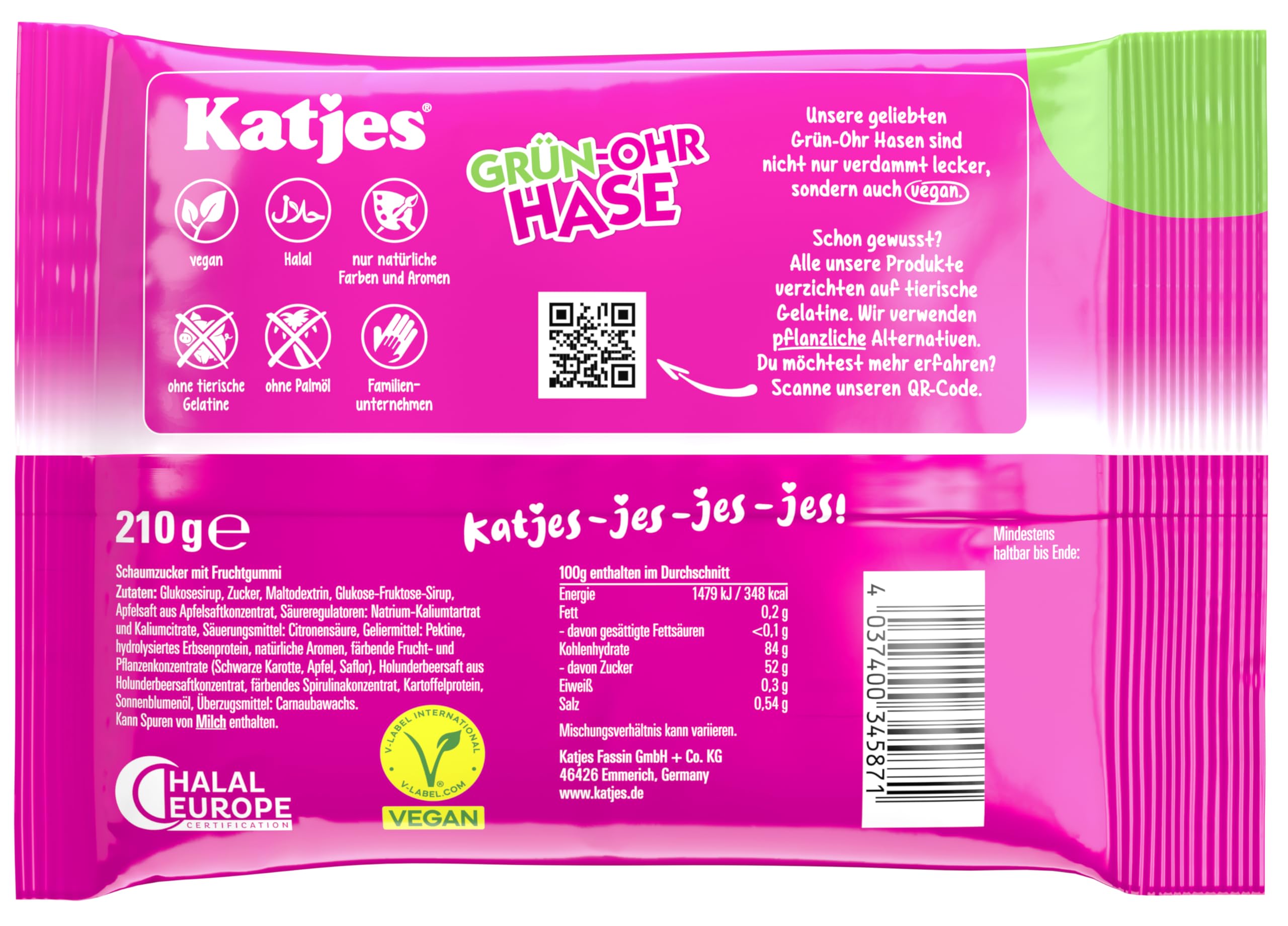 Katjes Grün-Ohr Hase Vorratspack – Vegan, Halal, 14 x 210g (Packung mit 2)