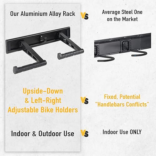 Miniatura 6 de CyclingDeal Estante de montaje en pared para bicicletas de 3, 5 o 6, ajustable para interiores y exteriores, organizador vertical de gancho para