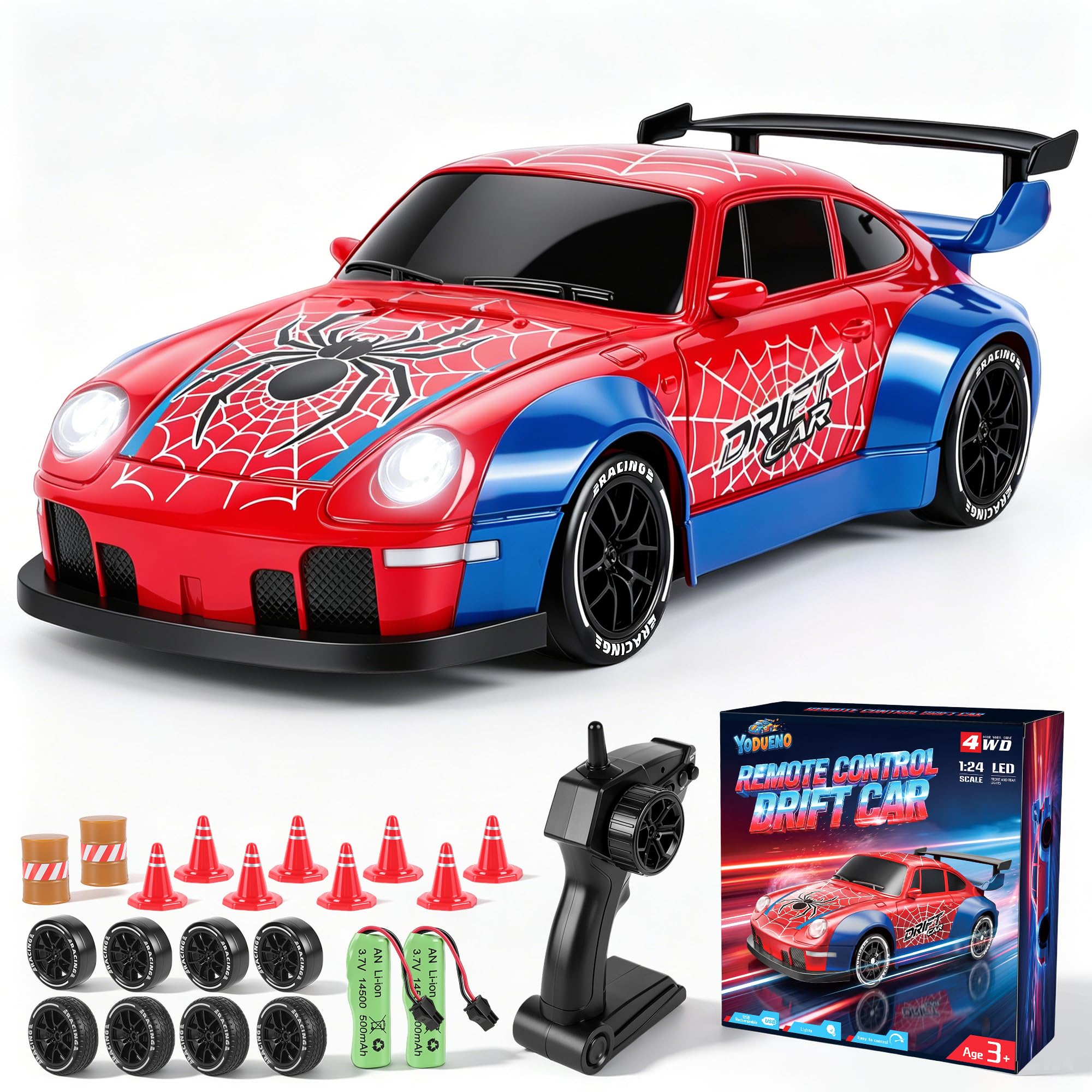 Remote Control Cars, 2.4GHz RC Drift Car for Kids Boys Toys Gifts for 3 4 5 6 7 8 9 10 Year Old Boys Kids Toys Age 3-12 20KM/H 4WD High Speed Rechargeable RC Cars with LED Lights Drifting Tires