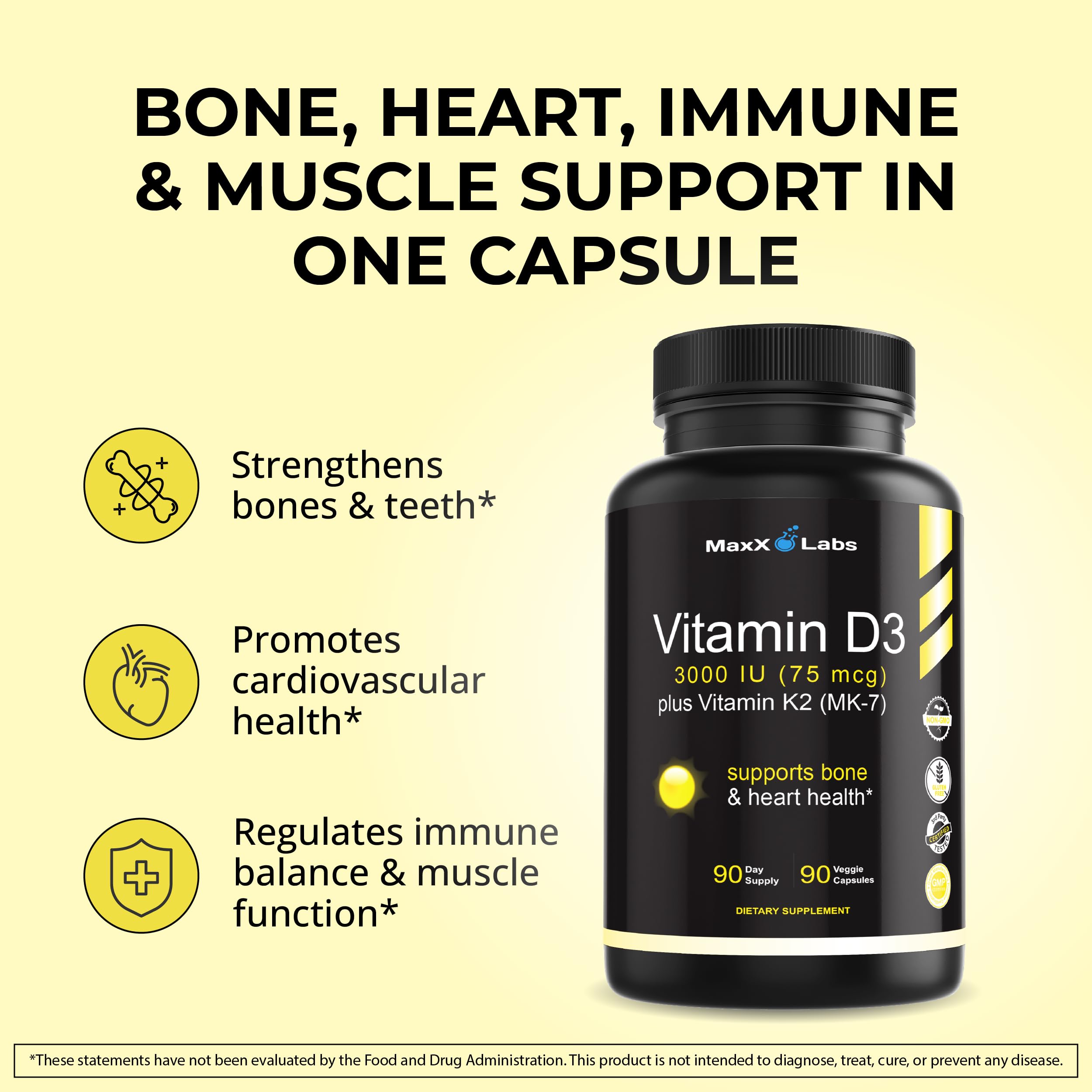 Vitamin D3 K2 3000 IU with Vitamin K as MK-7 from Natto, Non-GMO, 90 Ct — Amazon image 2
