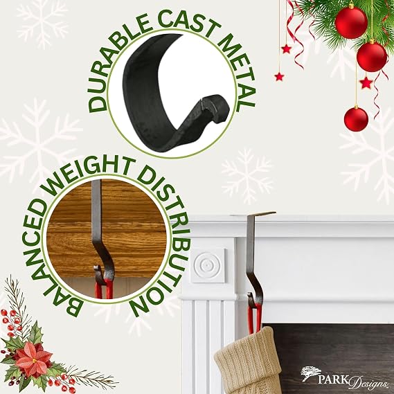 Park Designs Plain Stocking Hanger Set of 4, Iron | 6.5 x 0.5 x 6.5 | Metal | Minimalist Design | Christmas Mantel Hook