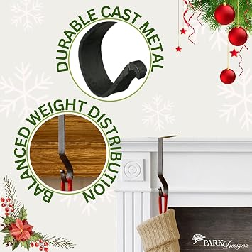 Park Designs Plain Stocking Hanger Set of 4, Iron | 6.5 x 0.5 x 6.5 | Metal | Minimalist Design | Christmas Mantel Hook