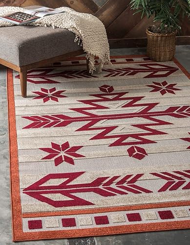 Unique Loom Outdoor Modern Collection - Alfombra de área - Albuquerque (4 pies 1 pulgada x 6 pies 1 pulgada, rectangular, borgoñabeige)