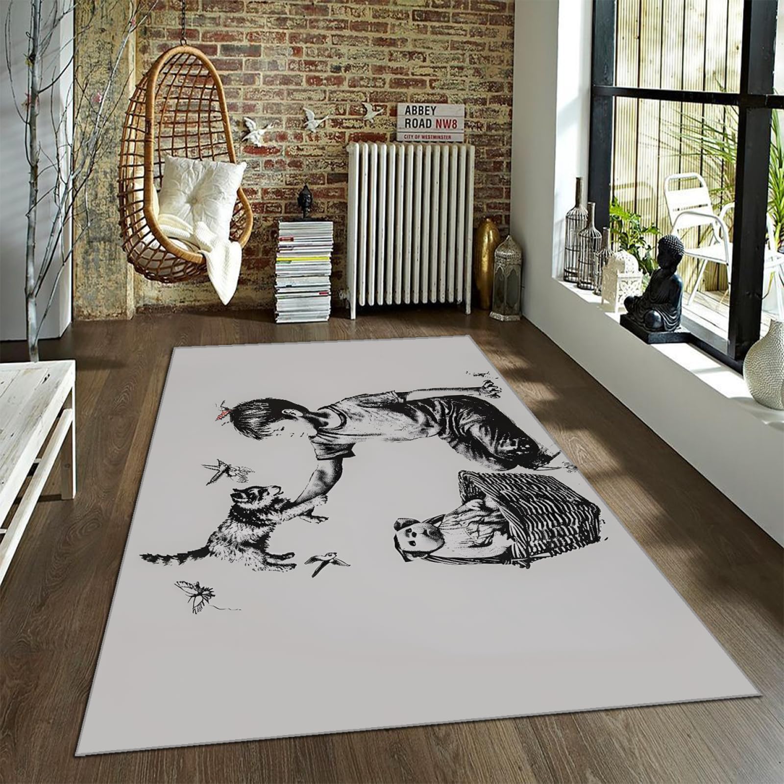 Tapis doux confortable style graffiti Banksy lavable grand format 120x240