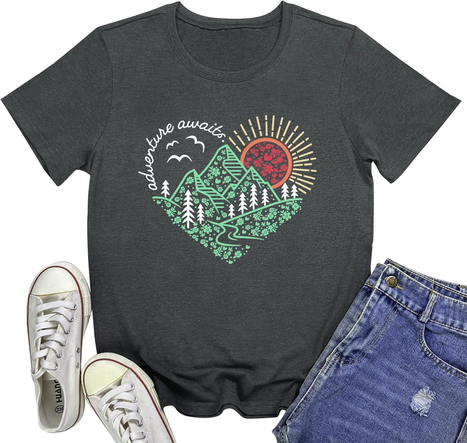 YITAN Women Adventure Heart Tshirt Cute Graphic Tee Tops - Image 4