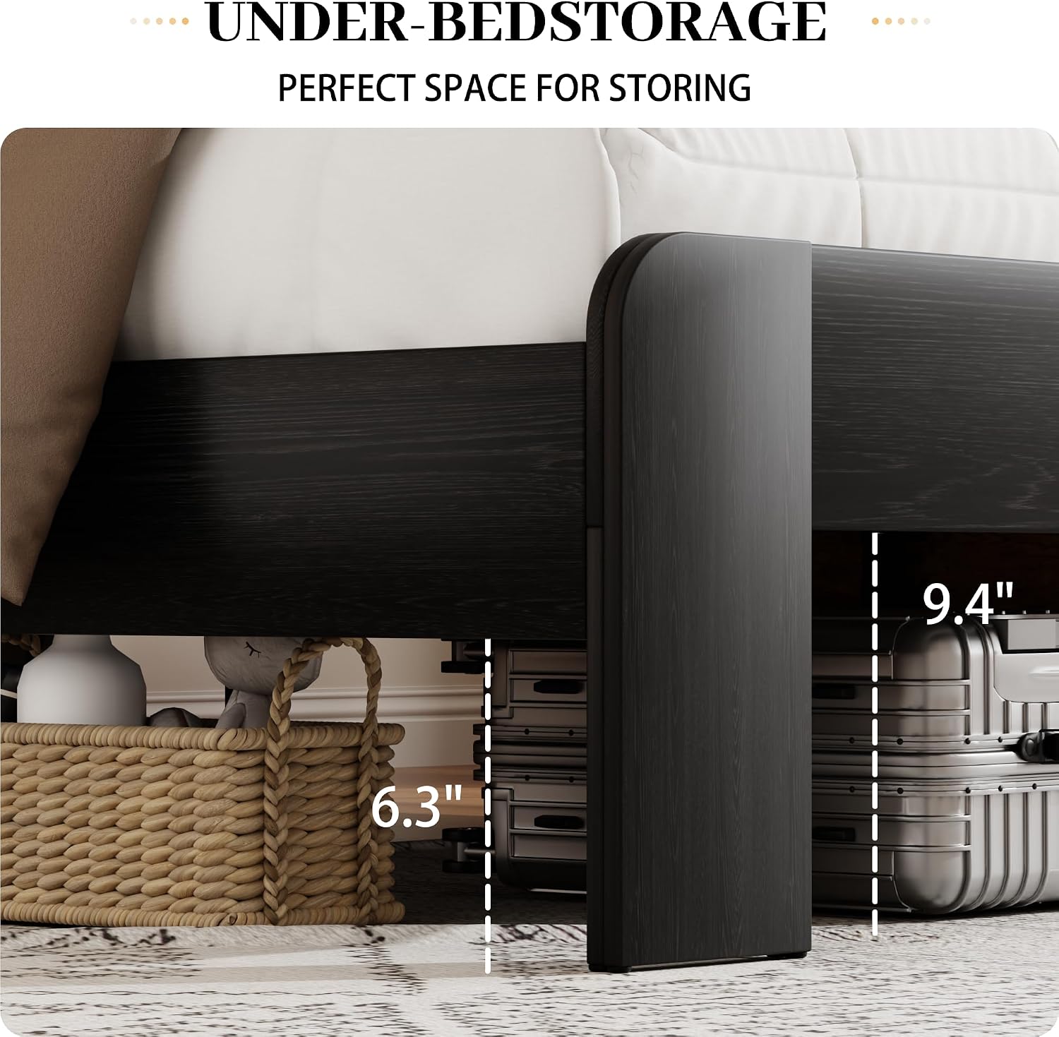 Under-bed storage space with dimensions
