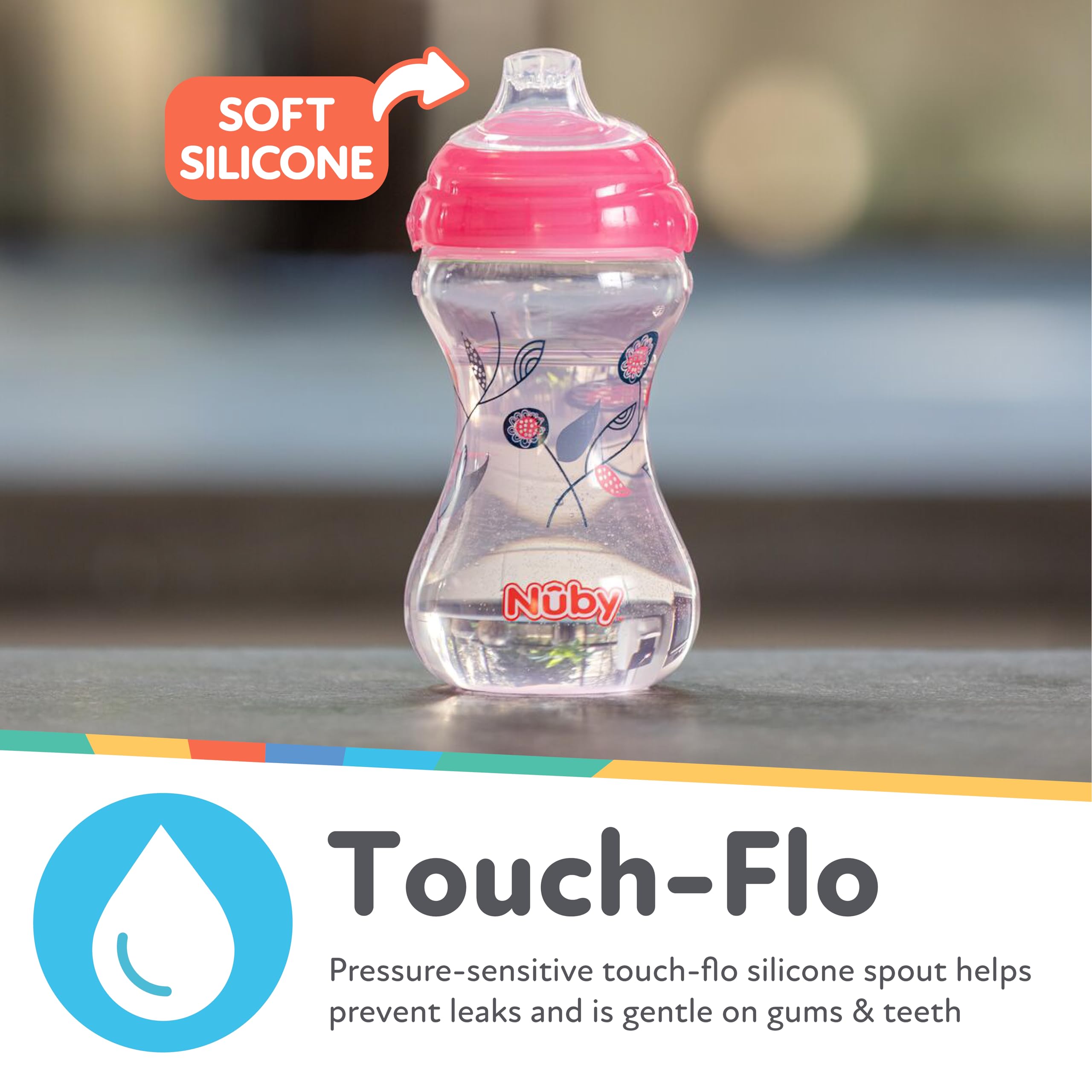 Nuby Polypropylen, kein Verschütten, Pinpoint, weicher Auslauf, Clik-It, Mädchen, 284 ml, 3 Stück