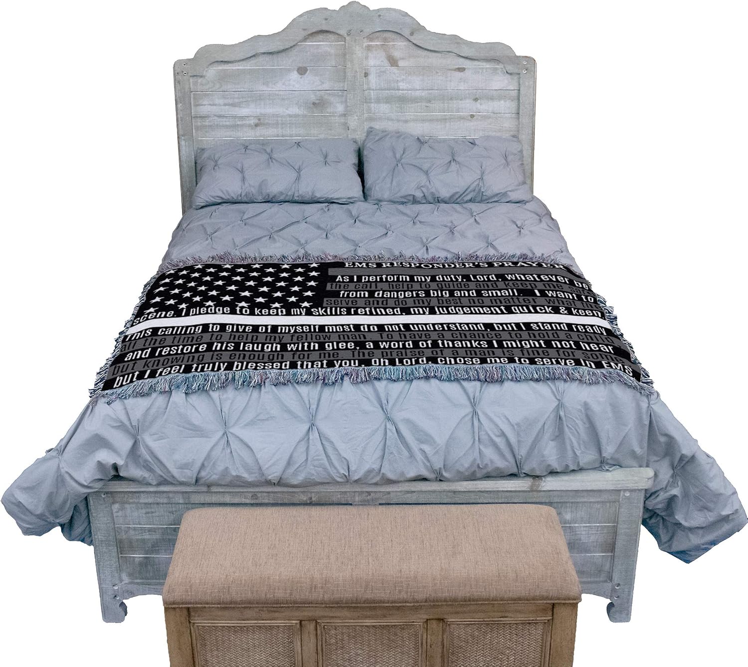 Medical Professional - EMS - First Responder's Prayer - White Thin Line American Flag Blanket - Gift Tapestry Throw for Back of Couch or Sofa - Woven from Cotton - Made in the USA (61x36)