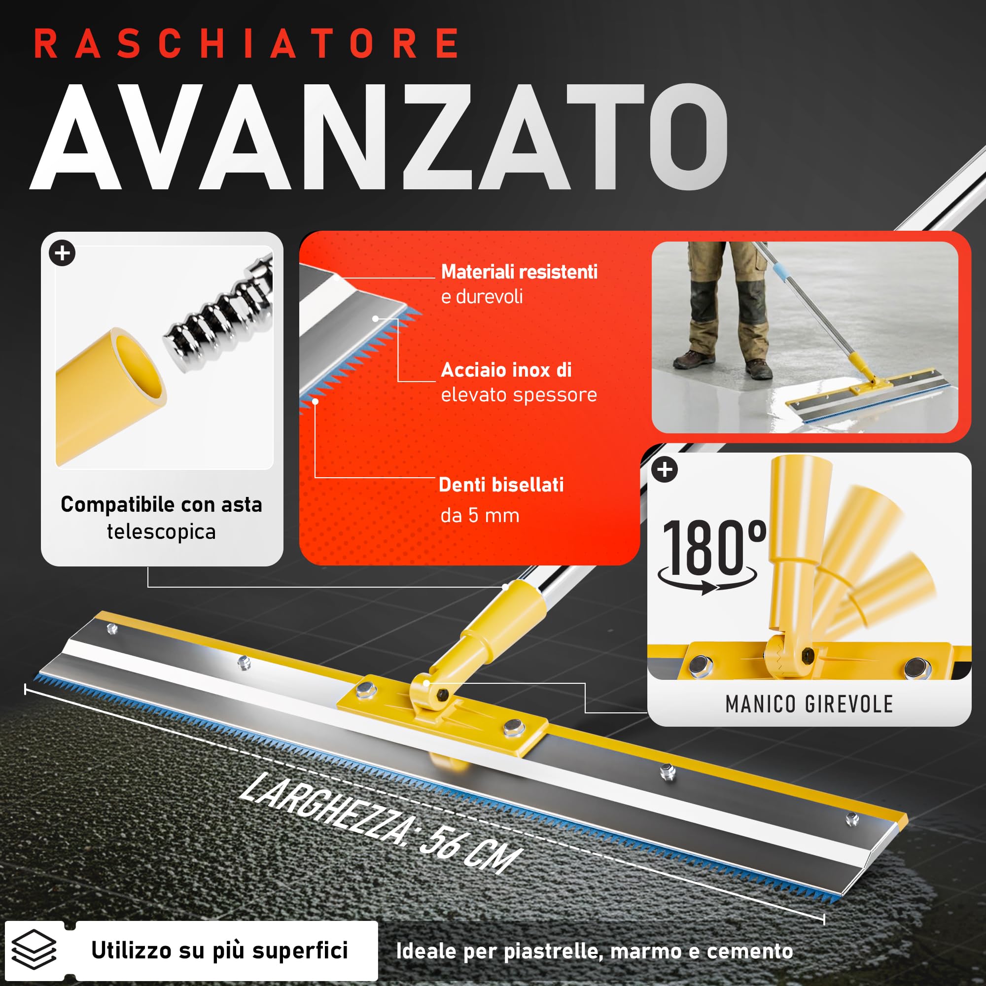 Kit Autolivellante per Pavimenti in Cemento | Include Rullo Frangibolle 11 mm, Spatola Autolivellante, Scarpe Chiodate per Prato, Asta Relescopica, Rulli, Spatola e Guanti