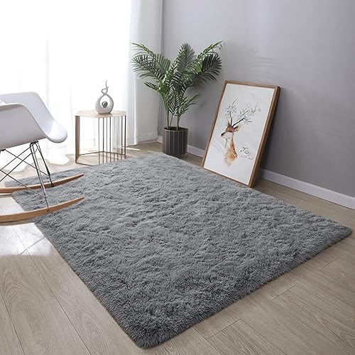 Miniatura 7 de DweIke - Tapete de pelo alto y esponjoso extragrande, tapete antideslizante y suave para sala, dormitorio, habitación de niños y niñas, gris, 8x10
