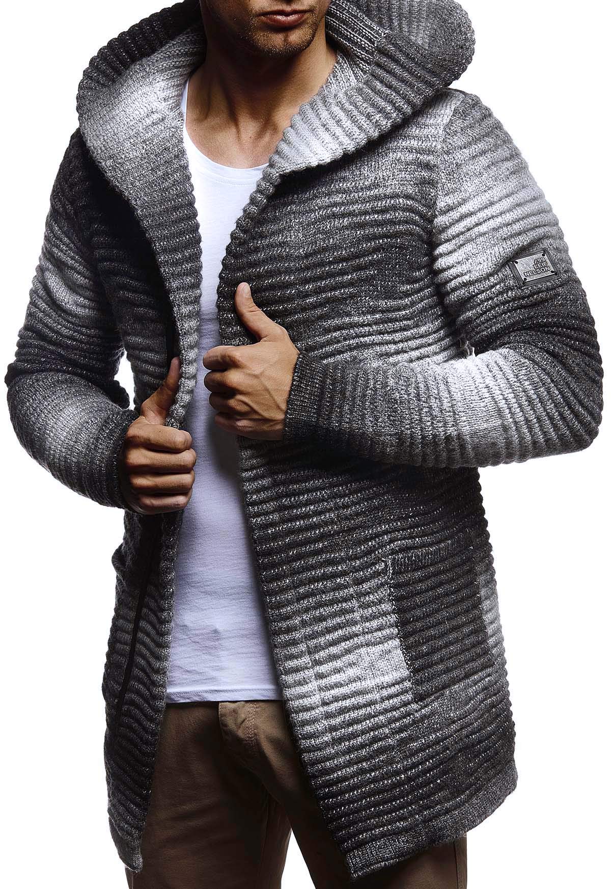 Leif Nelson Giacca Uomo in Maglia con Cappuccio Cardigan LN-5715