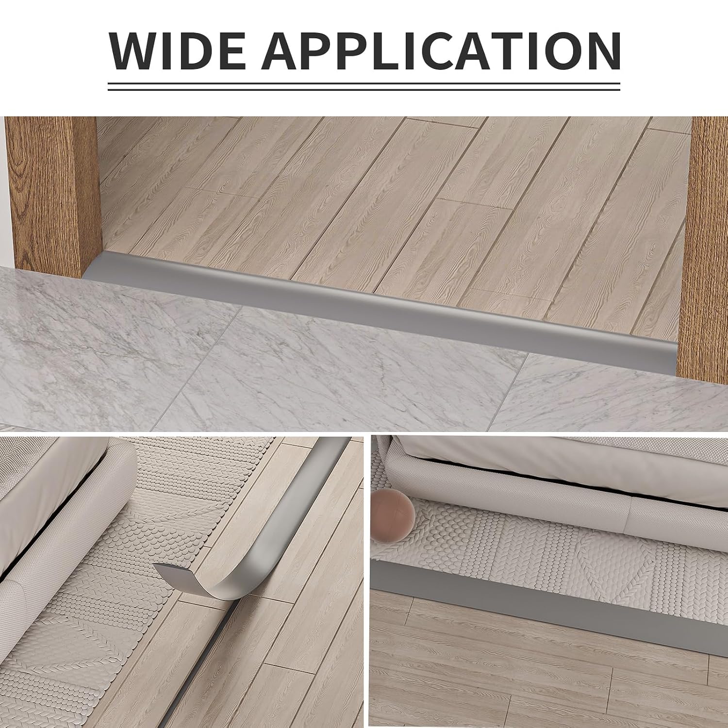 Floor Transition Strip - Self Adhesive Vinyl Flooring Trim for Carpet, Tile & Gaps, Threshold Cover Molding (20ft x 1.57in, Grey)