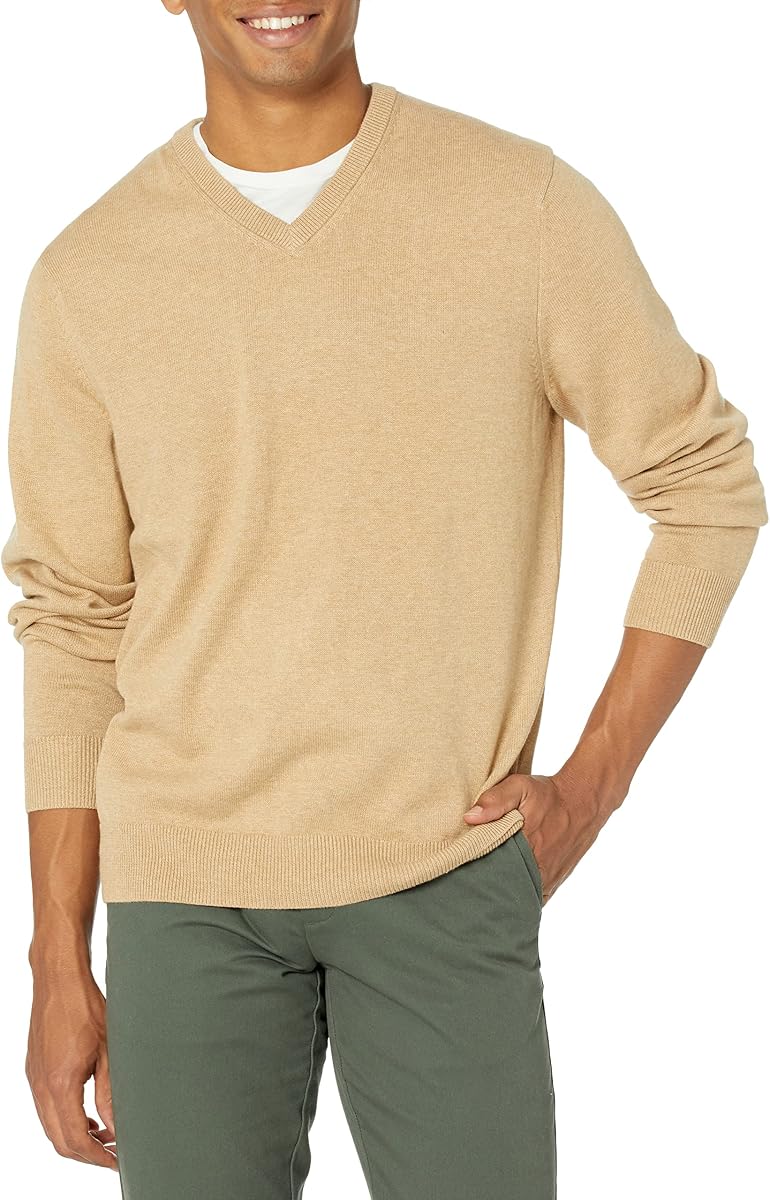 Suéter tipo jersey de algodón con cuello en V y ajuste regular para hombre (disponible en tallas grande y alta)