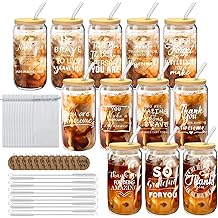 12 Set Thank You Gifts Employee Appreciation Gifts Bulk, 16 oz Glass Cups with Lids Straws Brushes and Gift Cards for Staff Coworker Friends Teacher Nurse