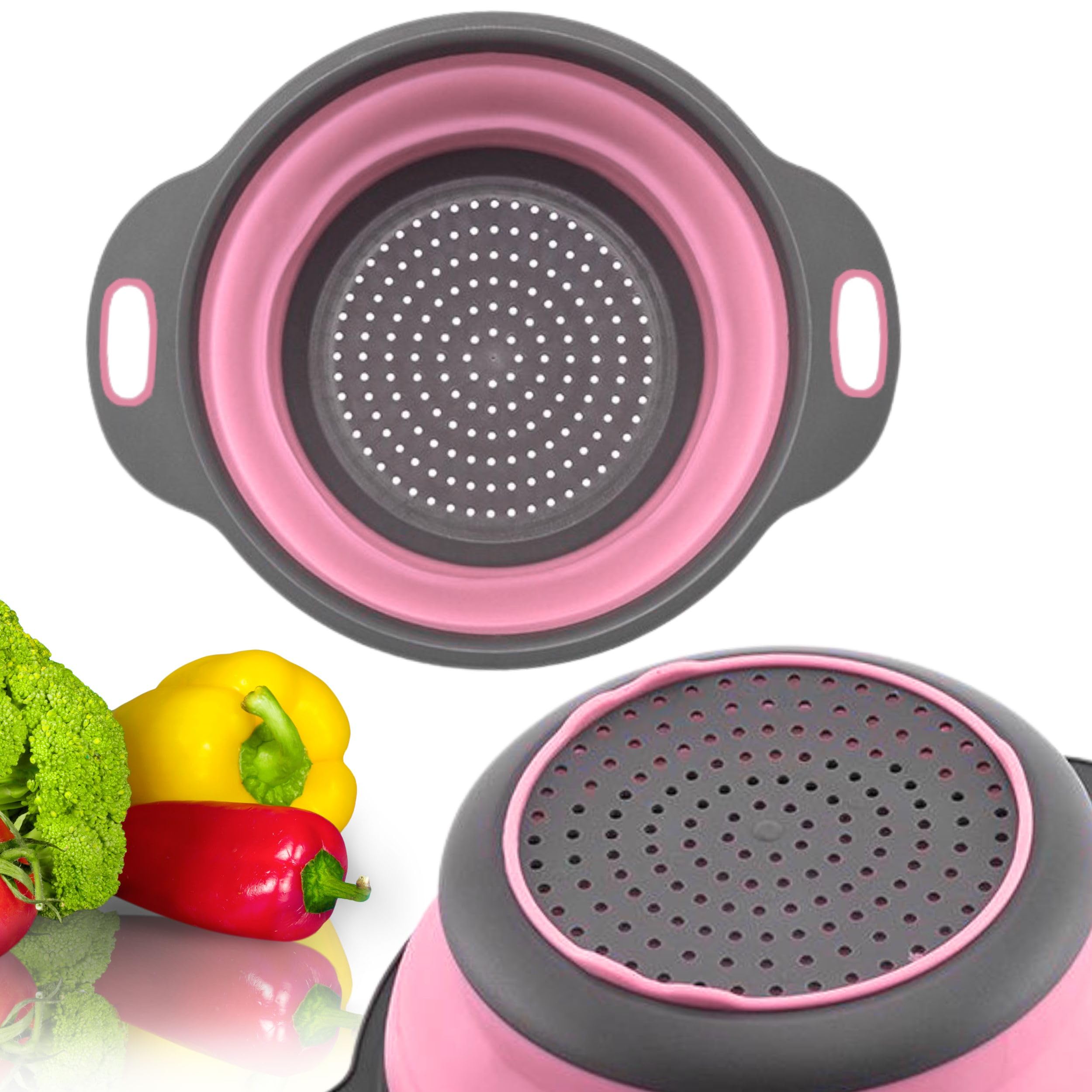 Scolapasta Pieghevole In Silicone Rosa – 24 Cm, Colino Con Manici In Plastica, Resistente Al Calore, Per Pasta E Verdura - 6