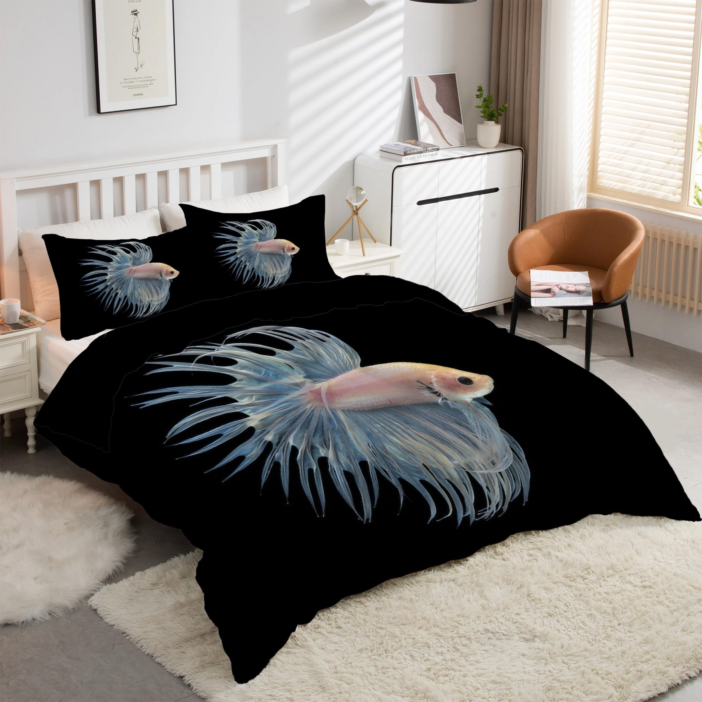 Housse de couette 160x200 motif lion parure de lit finitions soignées fermeture éclair kK2205