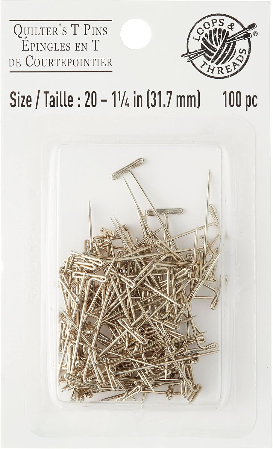 Loops & Threads 1.25" Quilter's T-Pins, 12 Packs: 100 ct. (1,200 Total)