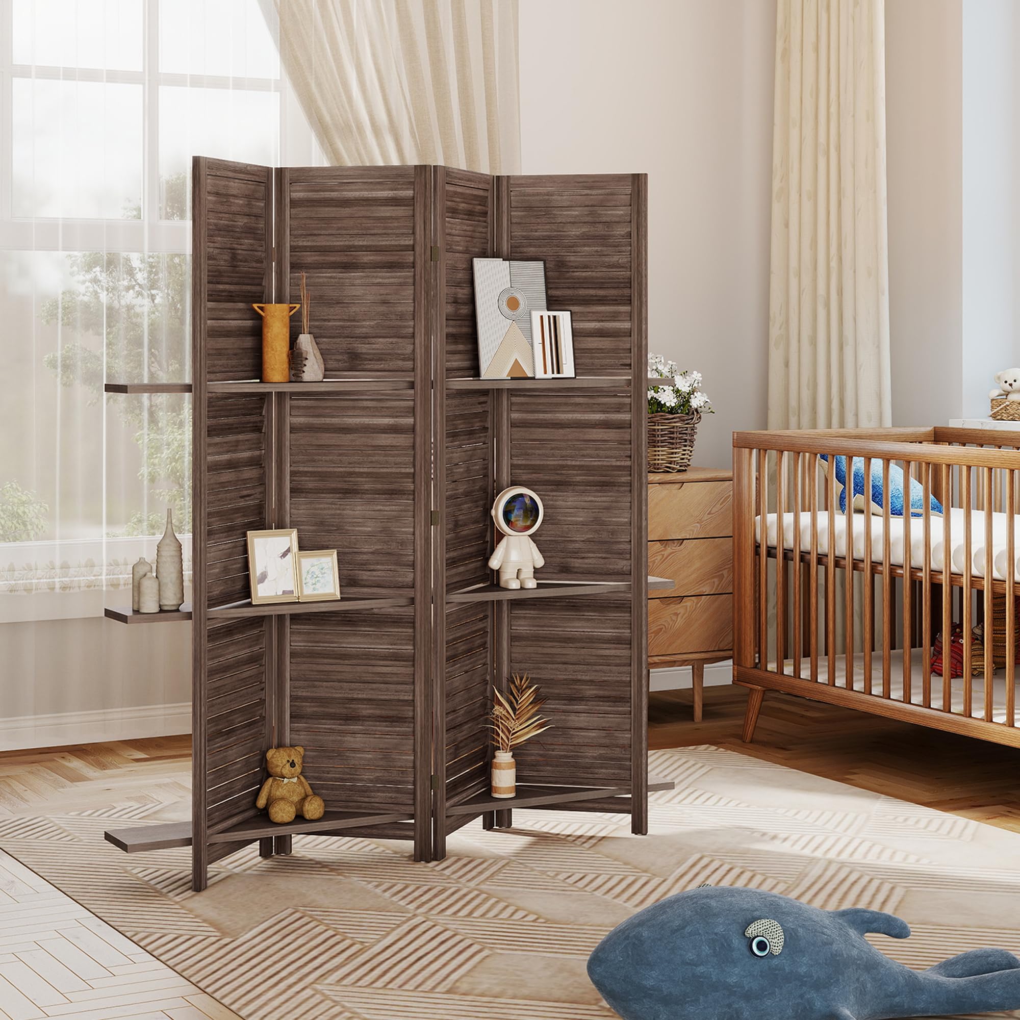 HOMCOM Paravent Intérieur en Bois 4 Panneaux 160 x 170 cm Noyer