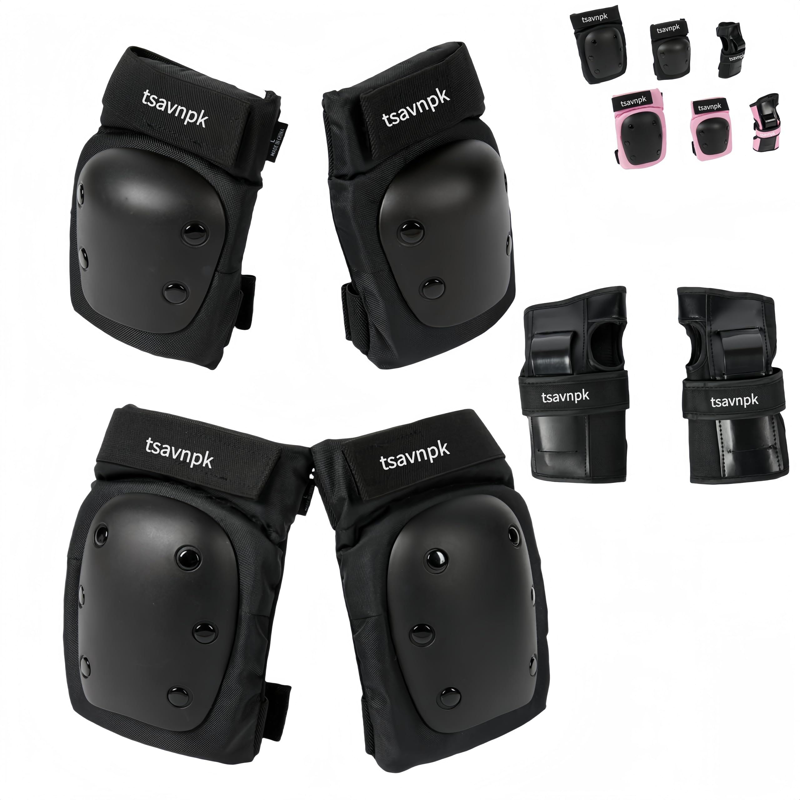 Kids/Adult/Youth Knee Pads Elbow Pads Wrist Guards for Kids ,Knee Pads for Women 6 in 1 Protective Gear Set for Skateboarding Biking Roller Skating Cycling Outdoor Black M