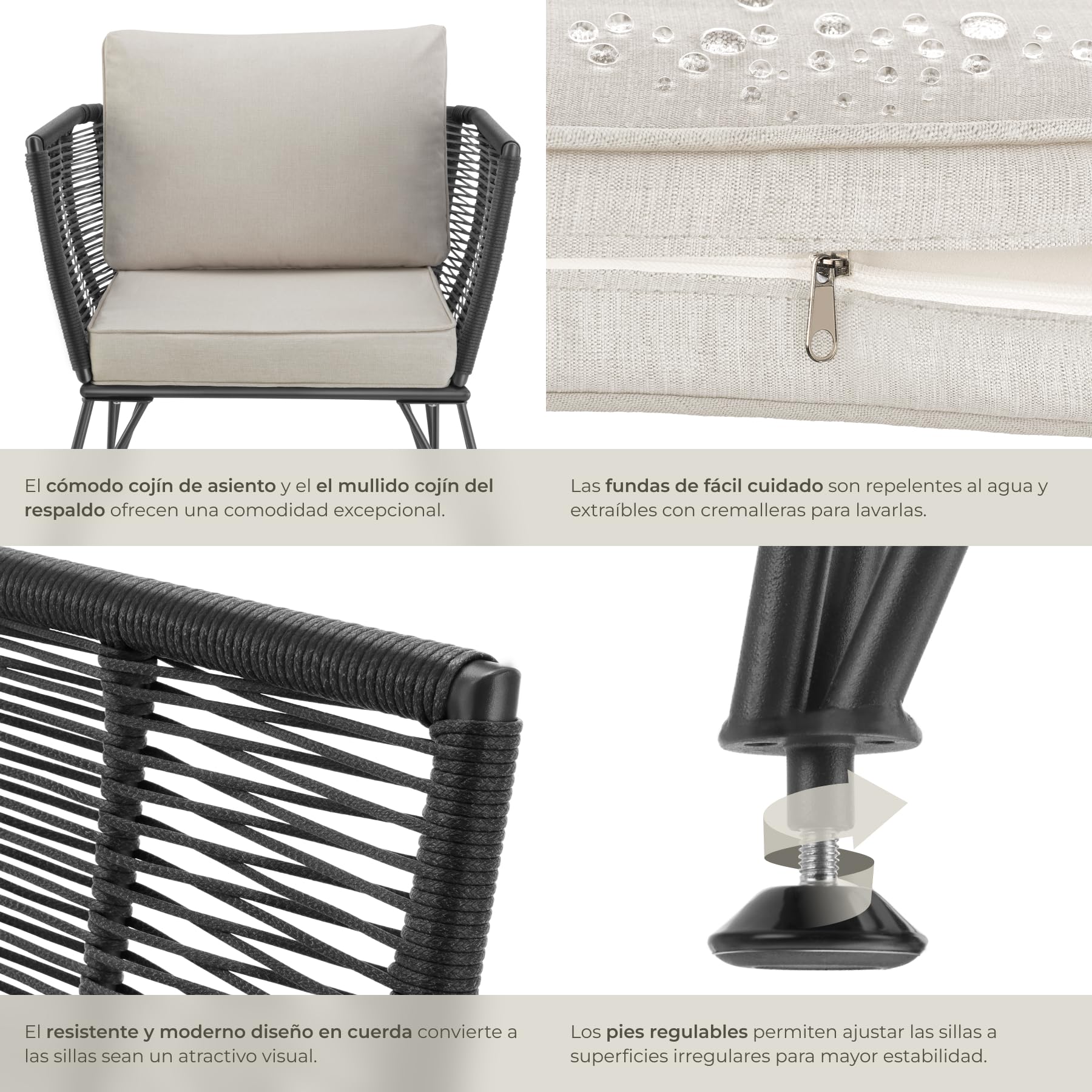 tectake® Sillas de Jardin Exterior de Ratán, Sillones de Jardin, Cojines, Sillas Exterior Resistente a la Intemperie, Sillones para Terrazas, Muebles de Jardín, Butacas de jardín - 2 Sillas
