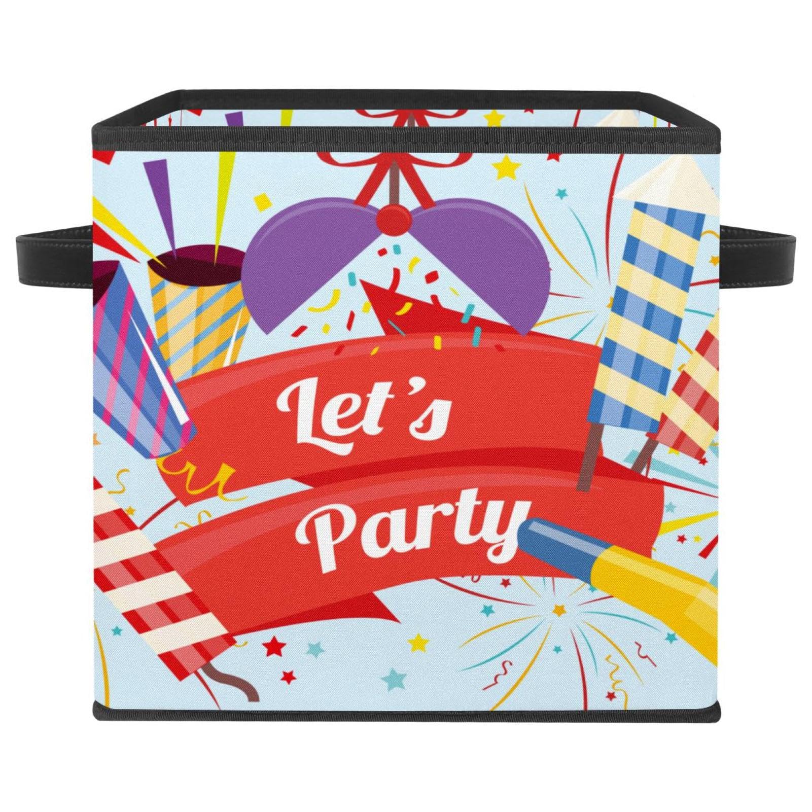 Boîte de rangement pliable cube en tissu pour placard et maison avec motif Let's Party