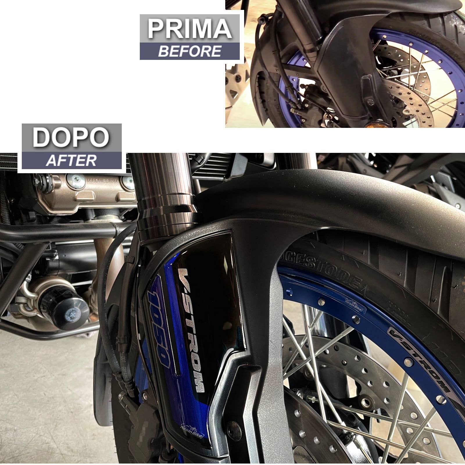 Resin Bike Adesivi Moto Compatibile con Suzuki V-Strom 1050 XT ABS 2022 Grigio Aspen. Protezione Parasteli Parafango da Urti e Graffi. Coppia Adesivi 3D Resinati