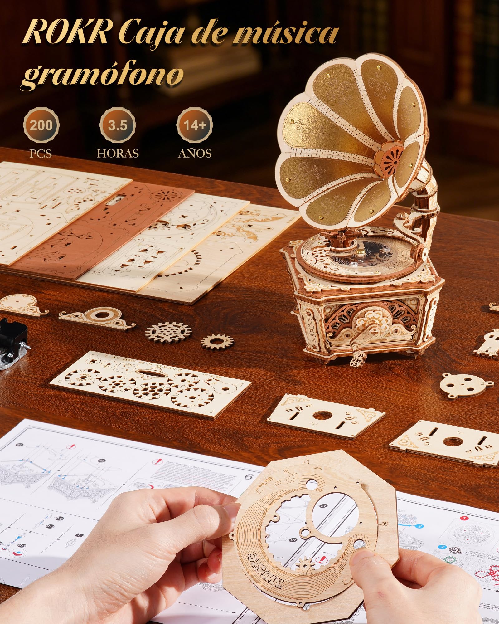 ROKR Puzzle 3D Madera,Diva Gramophone Caja de Música Maquetas para Construir Adultos,Regalo DIY para Adolescentes Y Adultos