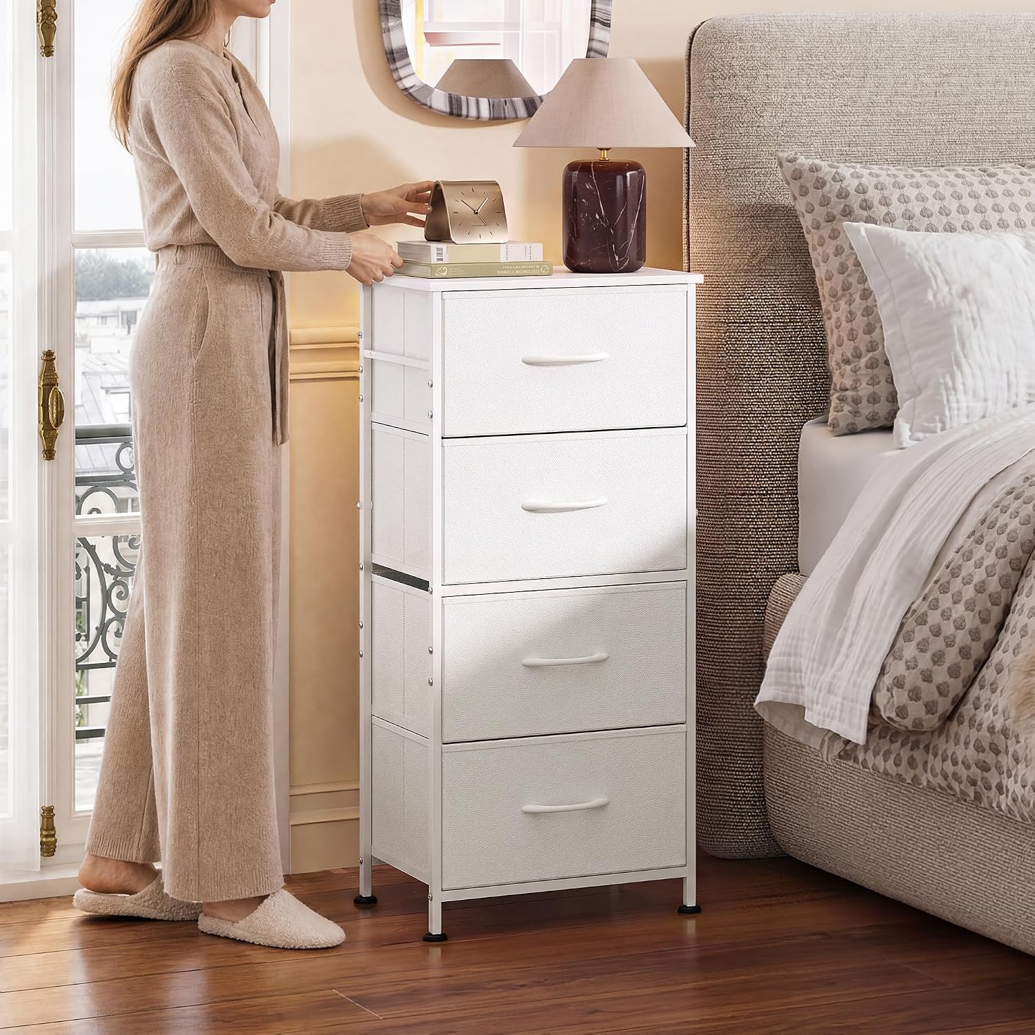 WLIVE Small Dresser Nightstand for Bedroom, 4 Drawers, White image 2