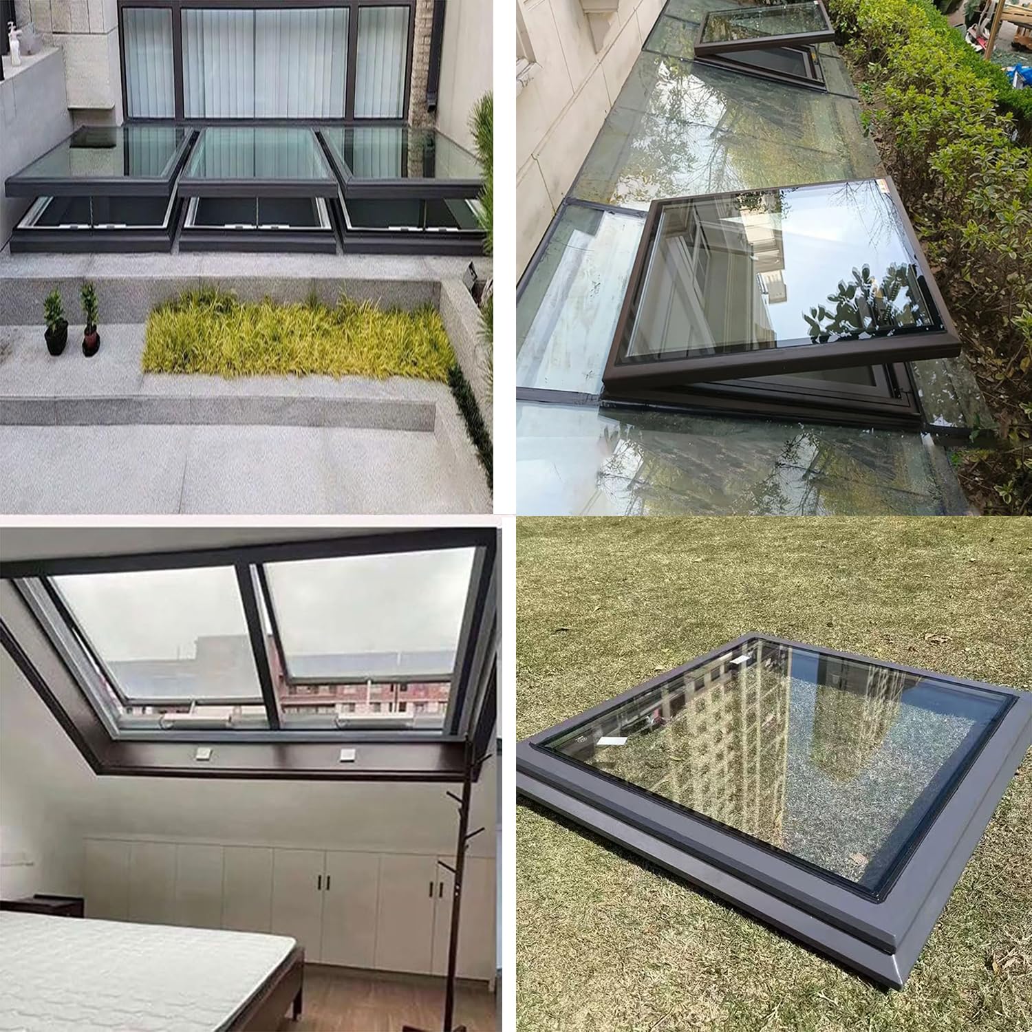 Ventana de Techo eléctrica - Claraboya con Control Remoto y Sensor de Lluvia para Techo, ático y sótano - Diseño de Aluminio Personalizable