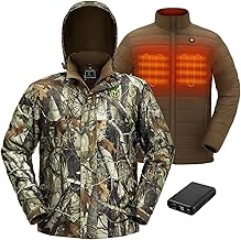 TIDEWE Men’s Heated Jacket 3-in-1 with Hood and Battery Pack, Heated Coat for Hunting, Skiing