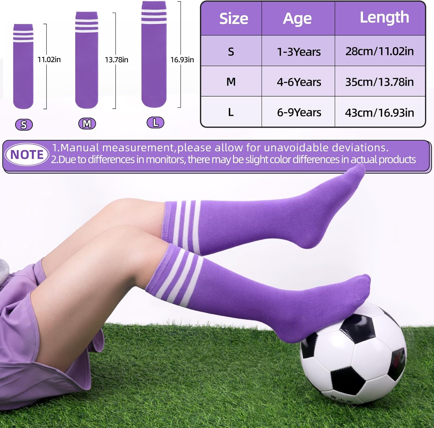 VEKDA 4 Pairs Kids Soccer Socks Toddler Boys Girls Athletic Youth Baseball Socks Knee High Seamless Toe - Image 6