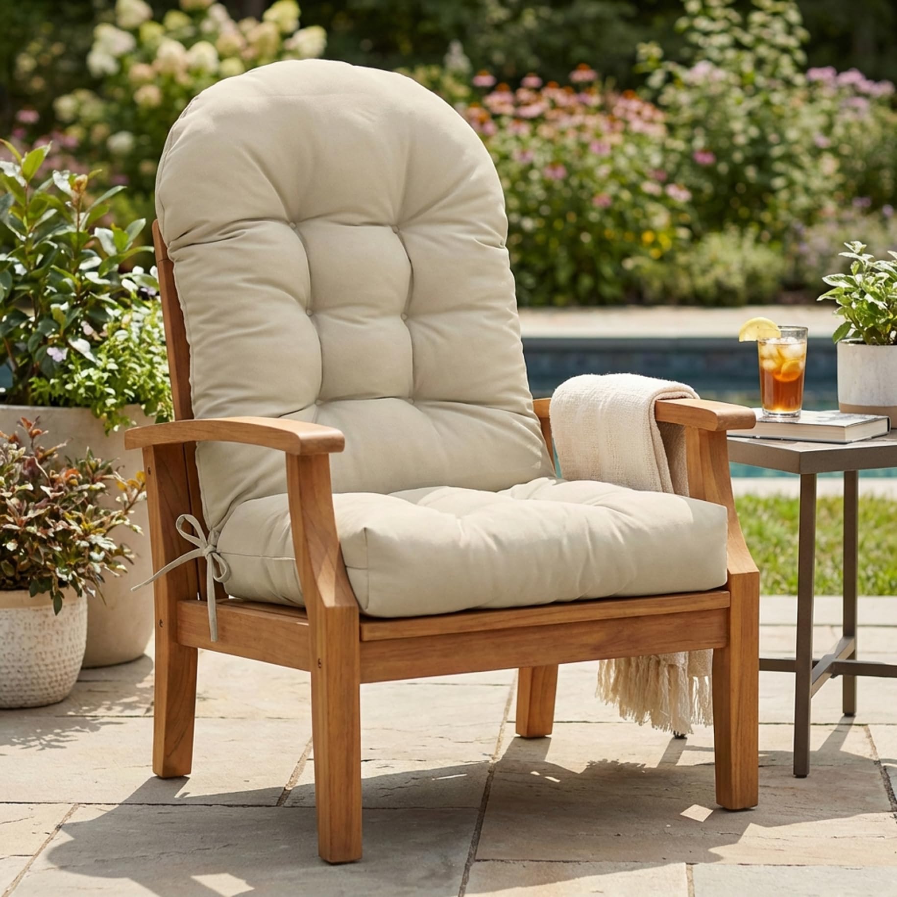 Coussin de chaise haute extérieur kaki pour fauteuil à bascule de terrasse avec attaches