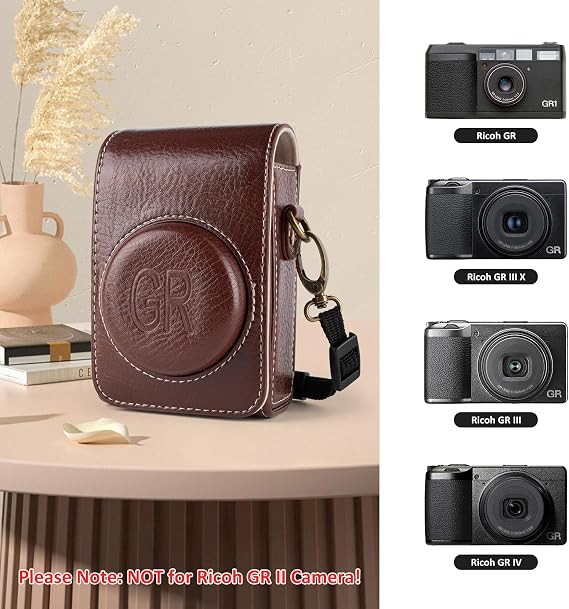 kinokoo Case for Ricoh GR/GR III/IIIx/GR IV Camera PU Leather Texture Protective Carrying Case for Ricoh GR Series Camera with Shoulder Strap - with Belt Loop on Back - Coffee