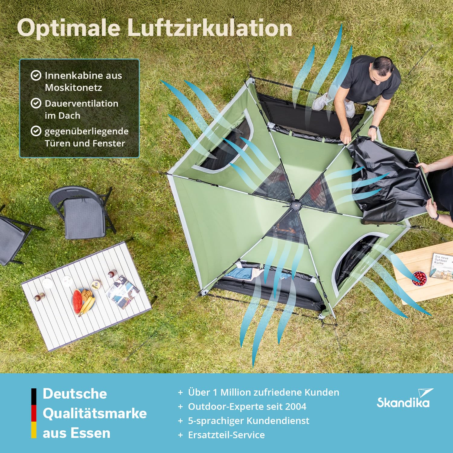 Skandika Namiot kopułowy Namsos 2 Sleeper Protect Quick Start | namiot dla 2 osób, szybki montaż w 1 minutę, czarna kabina sypialna, okno dachowe, słup wody 3000 mm, UPF 100+, kemping, festiwal, do