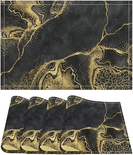 Miniatura 14 de Juego de 4 manteles individuales de mármol dorado y gris, pintura abstracta moderna, arte impreso, manteles para mesa de comedor, restaurante,