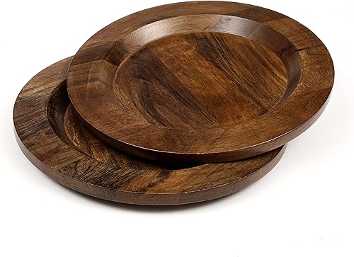 Miniatura 3 de CLEENTABLE Placa de carga de madera, juegos de platos de carga de madera, cargadores de madera para platos llanos, manteles individuales de madera,