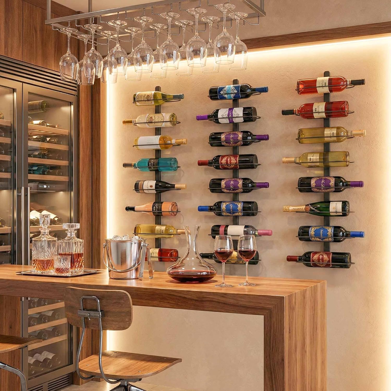 AQAREA Wine Rack Wall Mounted: 8 Bottles Wine Bottle Holder Hanging Bar Liquor Storage Organizer of Cabinet Kitchen - Designed for SpaceSaver (8 Bottles)