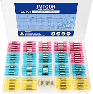 220pcs Electrical Connectors Kit Heat Shrinkable Wire Connectors Marine Grade Waterproof Wire Connectors Kit Tinned Copper Insulated Voltage Connectors for Boat Wire (4 Colors /4 Sizes)