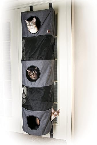 K&H PET PRODUCTS Hangin' Cat Condo - Muebles para gatos montados en la puerta, árbol para gatos, color gris elegante, tiro alto de 5 pisos