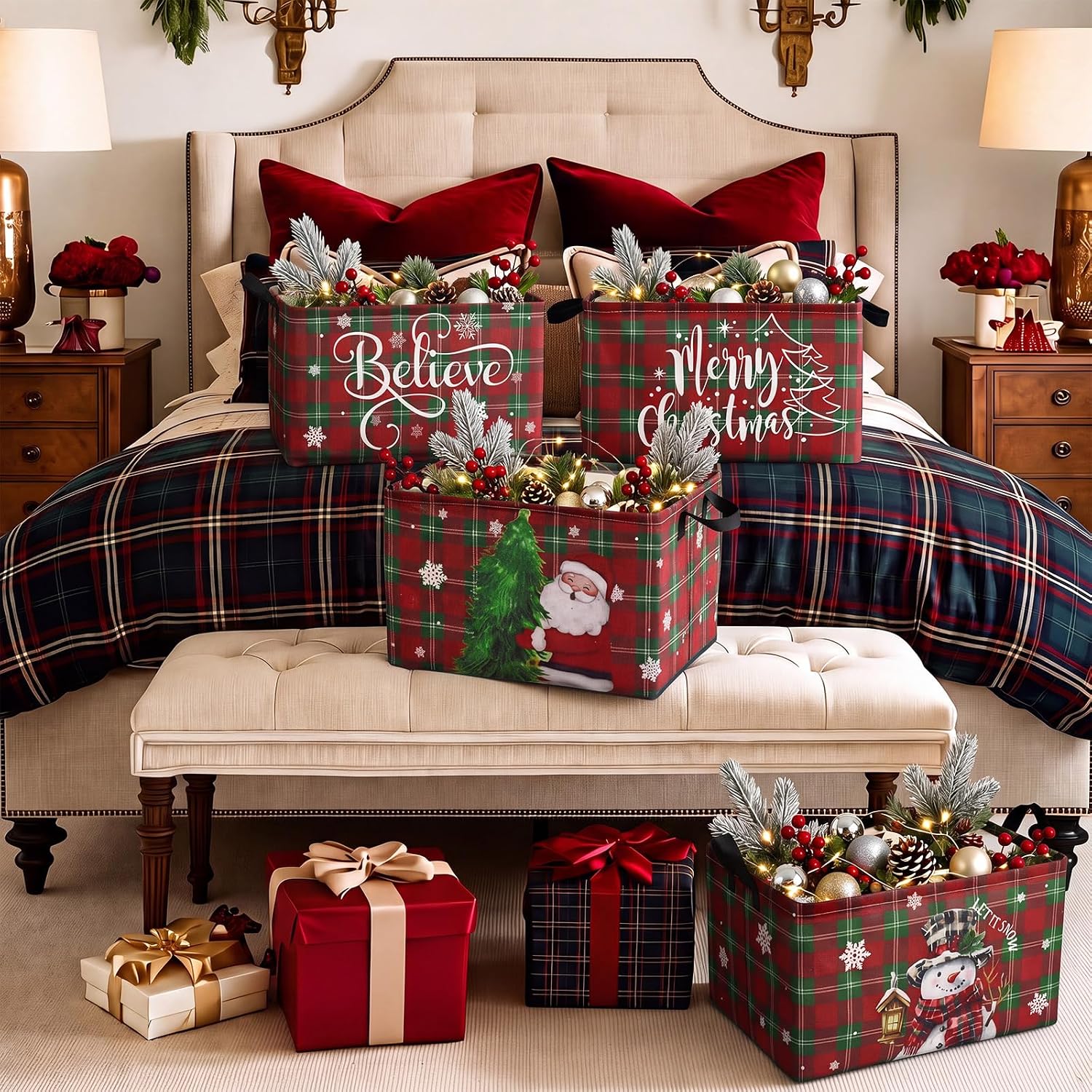 Chunful 4 Pcs Christmas Storage Baskets for Gifts, Santa Claus Empty Basket