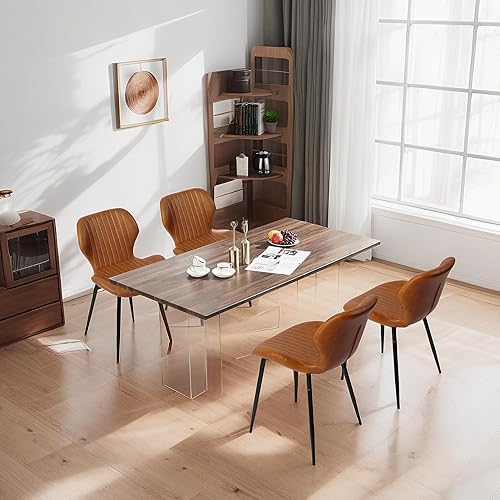 Miniatura 4 de CangLong Juego de 2 sillas de comedor, sillas de comedor de piel sintética con cómodo asiento y respaldo copetudos, modernas sillas Kicthen sin