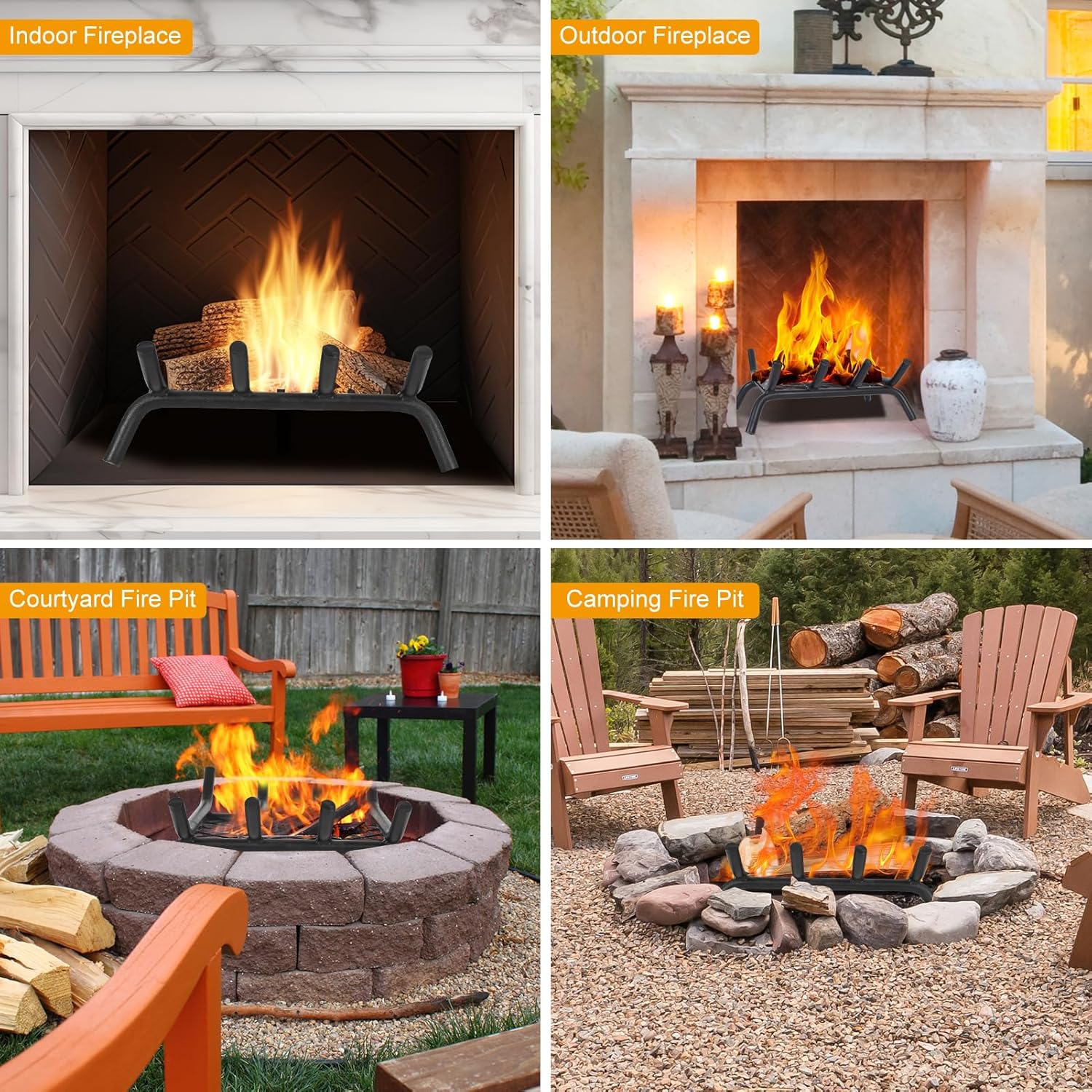 Fireplace Grate 14inch with Ember Retainer | Fireplace Log Grate with Heavy Duty Solid Round Steel 3/4” Bar | No Assembly Required Hearth Grate for Firepit Firewood Log Indoor Wood Stove Burning