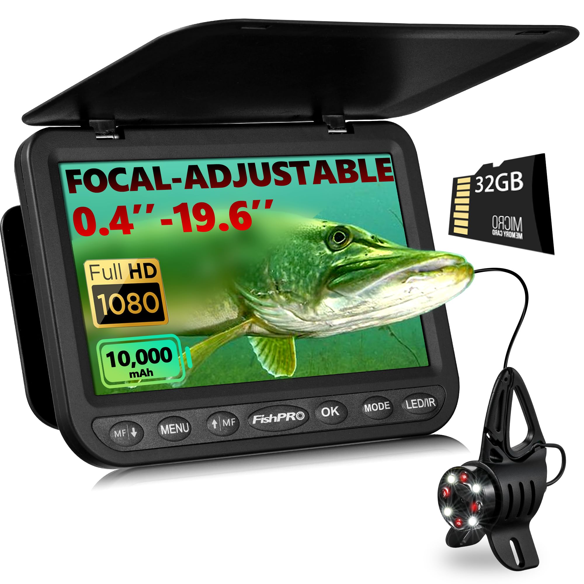 [FishPRO® 2026 Upgrade] NO.1 HD 1080P Underwater Fishing Camera 7'' IPS- w/10,000mAh (Ease to Use) Ice Fishing Camera Underwater, Fish Finder Camera for Ice Lake Boat Fishing w/USB-C, LED+IR, 83FT
