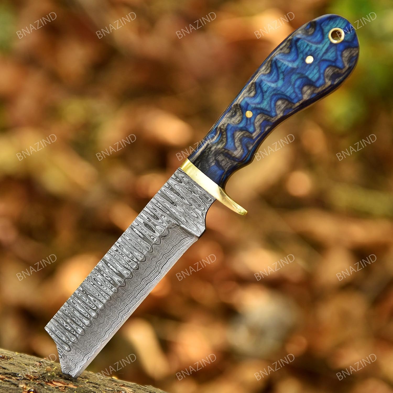 8" Handmade Damascus Bull Cutter Knife with Pancake Sheath - Western Cowboy knife for Hunting, Skinning, Camping, and outdoor activities