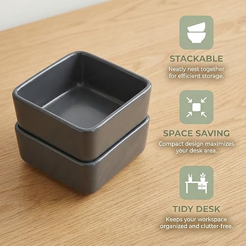 Miniatura 8 de Juego de 2 dispensadoresorganizadoressoportes cuadrados de cerámica para escritorio, bonitos soportes para clips y pines de oficina (amarillo)