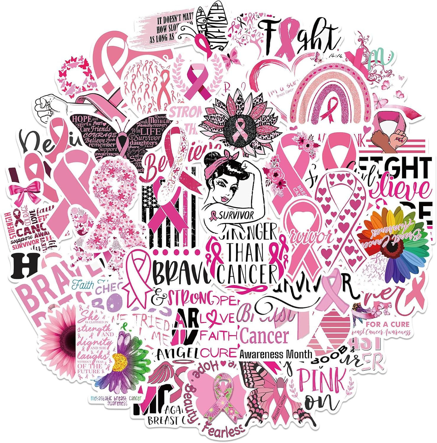 Large Pink Ribbon Breast Cancer Awareness Iron-On Decals - Leopard Print Transfer Stickers (6 Pack)