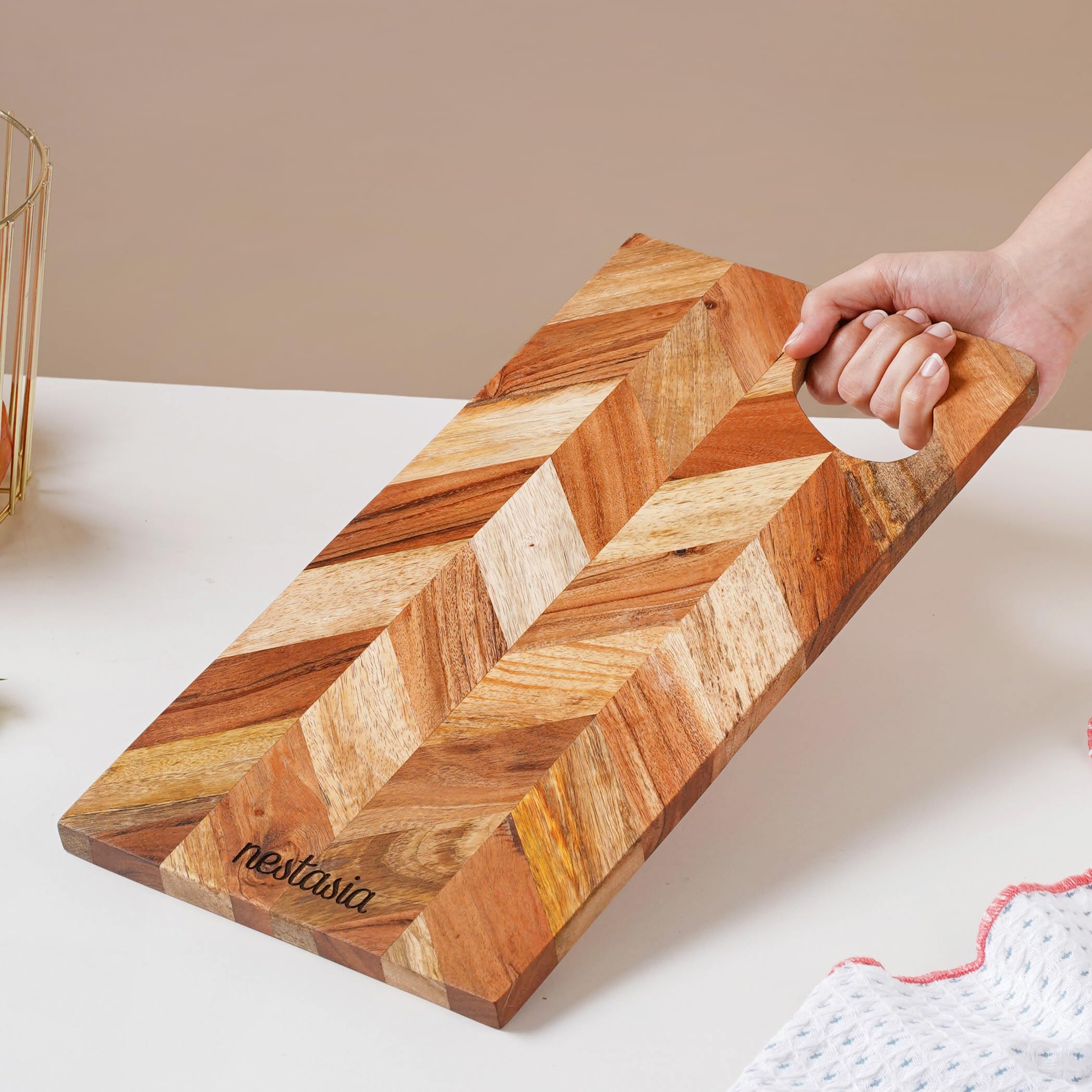 Nestasia Wood Chopping Board for Kitchen (15 Inch) | 100% Natural Acacia & Mango Wood Cutting Board for Chopping Fruits & Vegetables | Durable, Olive Oil Coated & Toxin Free