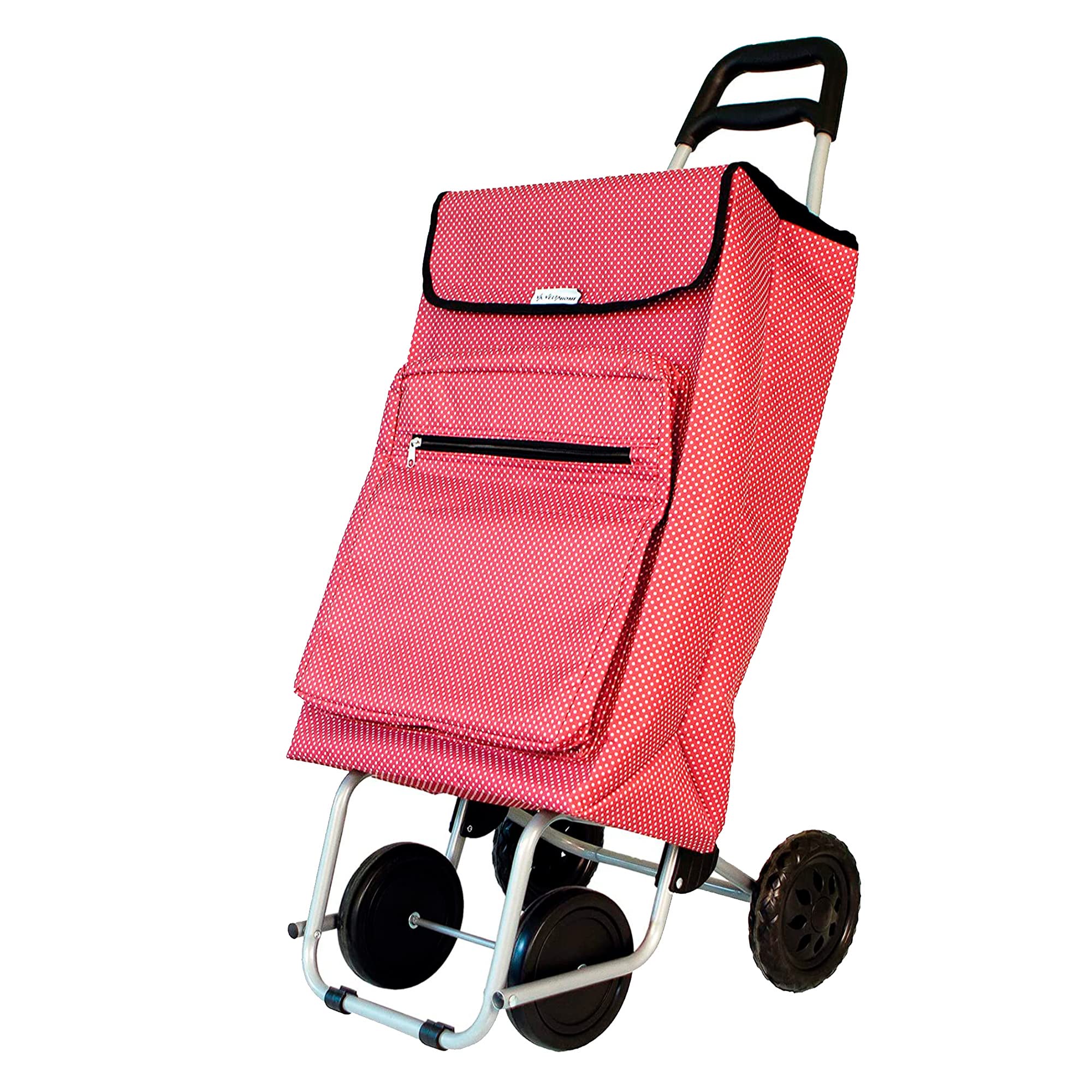 Amig - Lightweight Shopping Trolley with 4 Wheels for Easy Handling | External Freezer Pocket | 22 x 40 x 106 cm | Maximum Load of 15 kg | Capacity 48 L | Colour Red and white