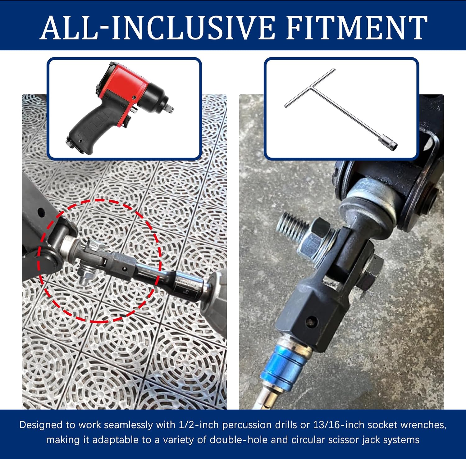 Car Scissor Jack Adapter Driven by 1/2" Impact Drills/Ratchet or Impact 13/16" Lug Wrench,Labor-Saving Car Scissor Jacks Drill Adapter for Scissors Jack,Sturdy Cars Jacks Adapters